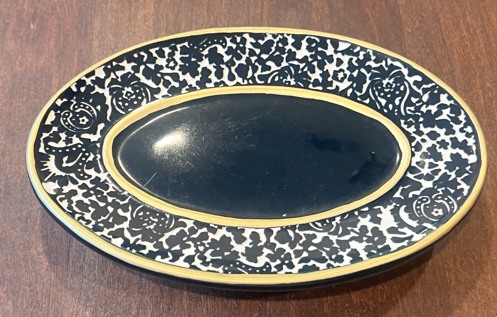 Vintage Tommy Hilfiger Ceramic Soap Dish Blue Sheldon Paisley 2001 Y2K