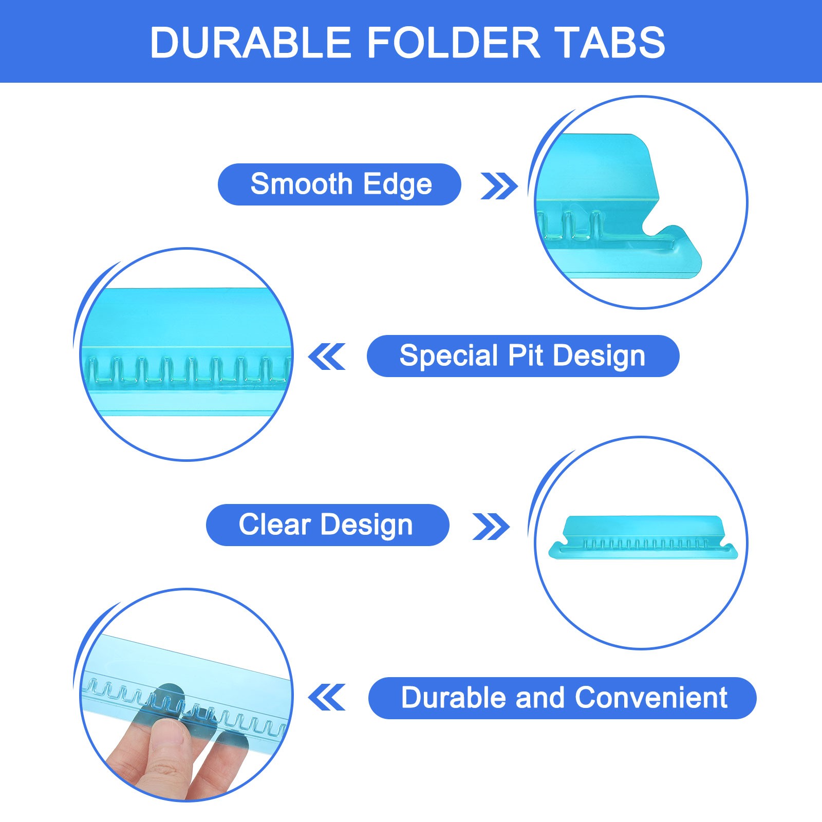 Hanging File Folder Tabs, 4 Inch File Folder Tabs and Inserts, Blue, 150 Pcs