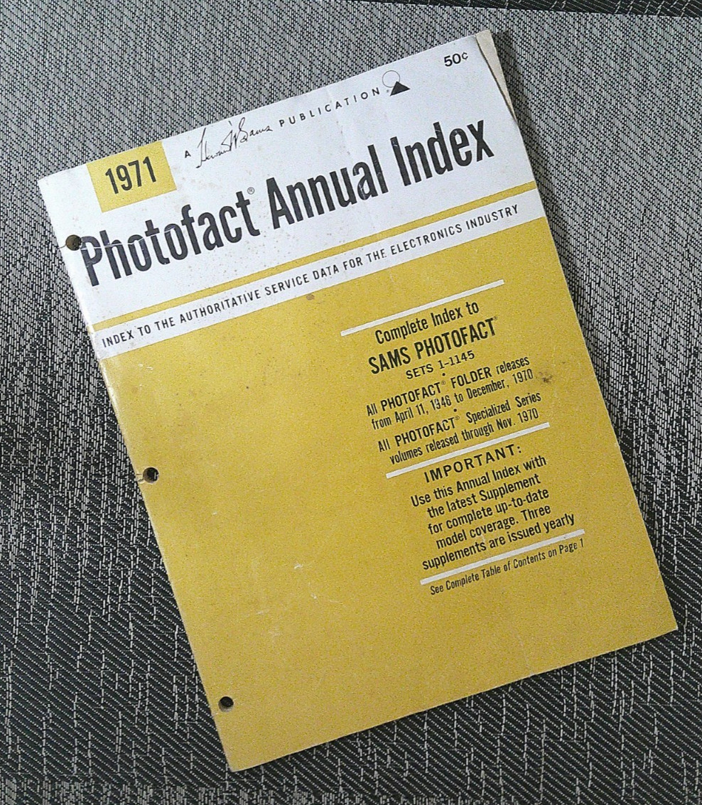 Sams Photofact Annual Index 1971 w/inserts and sealed Radio Specialties envelope