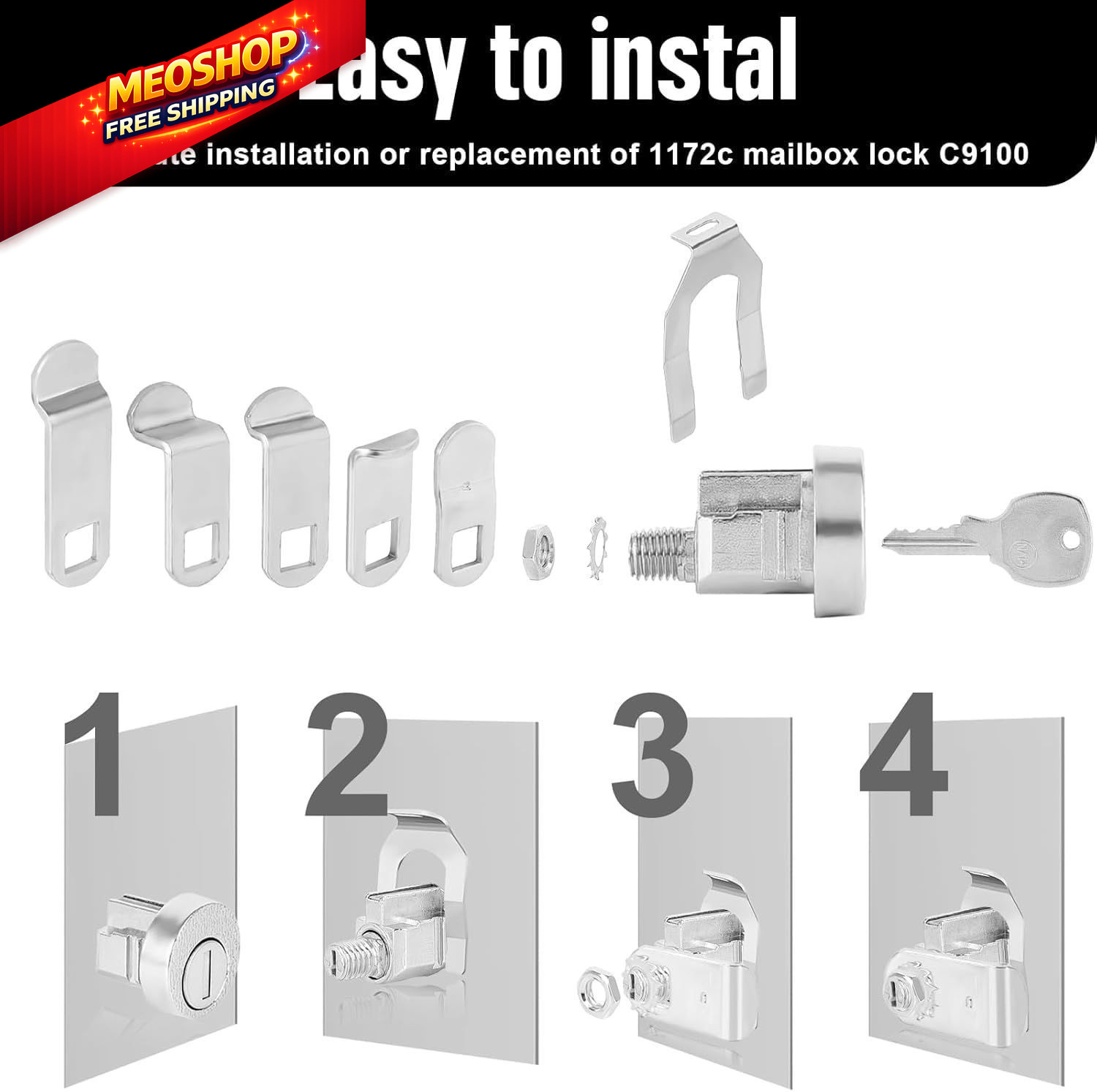 1 Pack L-1172C Mailbox Lock Replacement C9100 Key with 3 ‎Silver