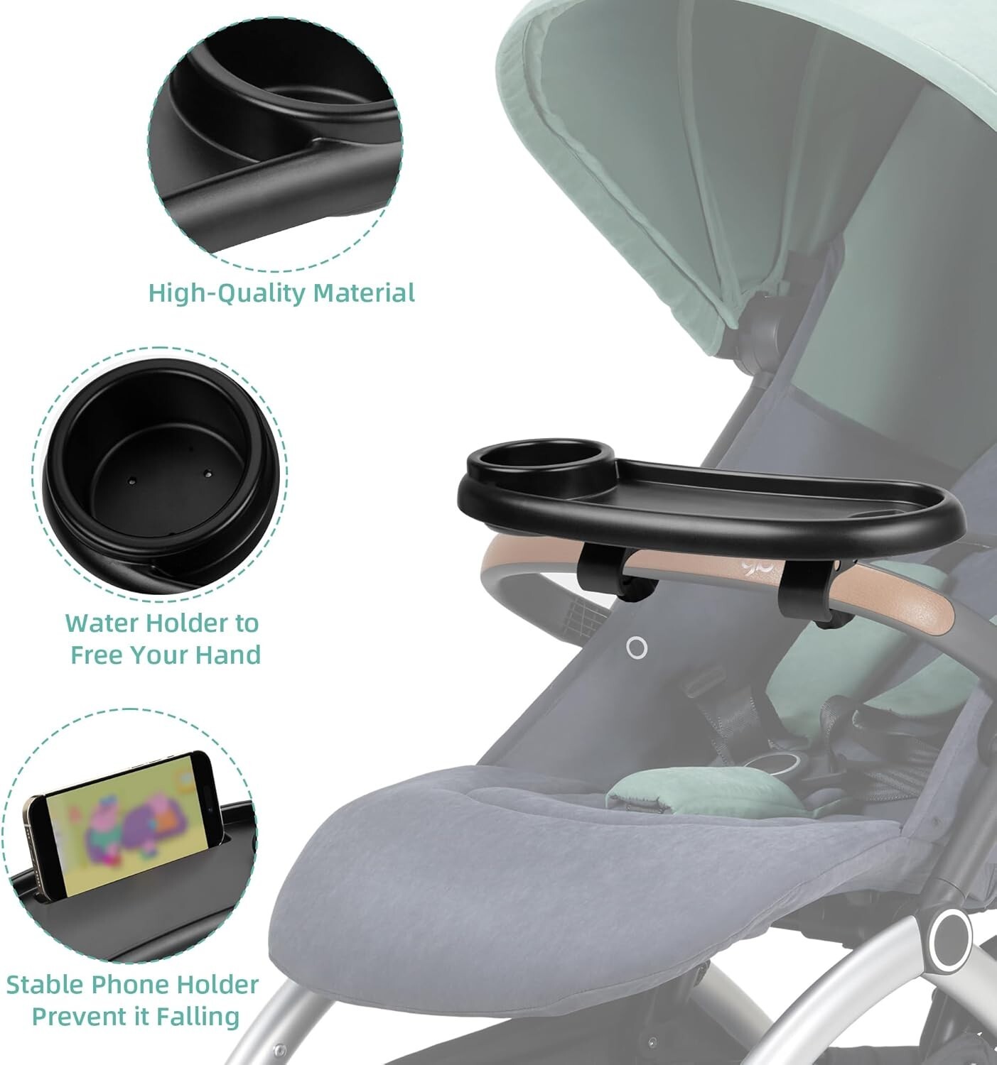 Stroller Tray Holder, 3 in 1 Universal Stroller Tray with Snack Tray, Cup Holde