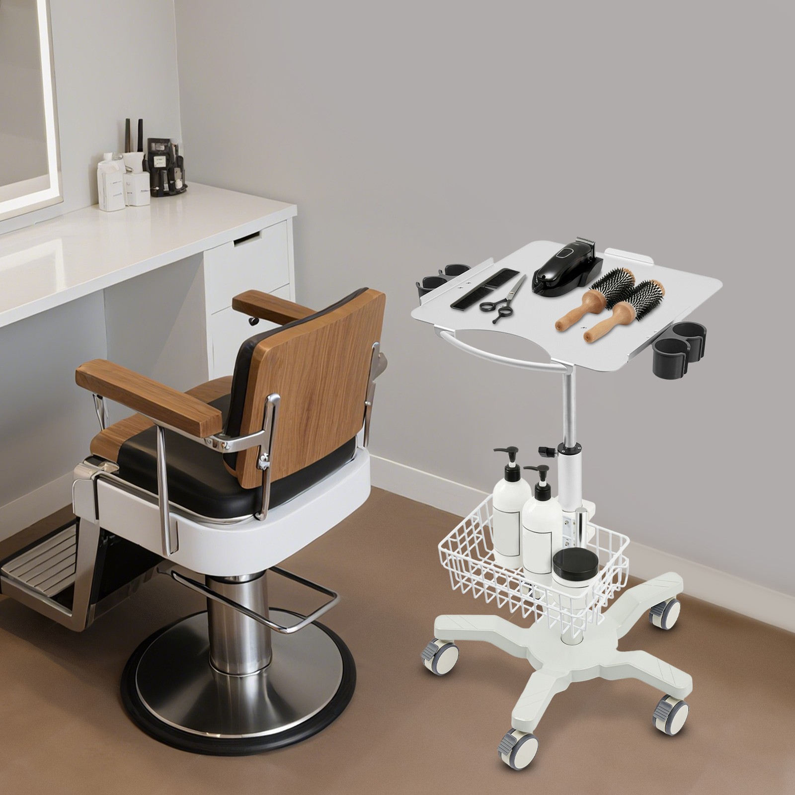 Mobile Trolley Cart with Wheels, Height Adjustable Cart, Mobile Workstation