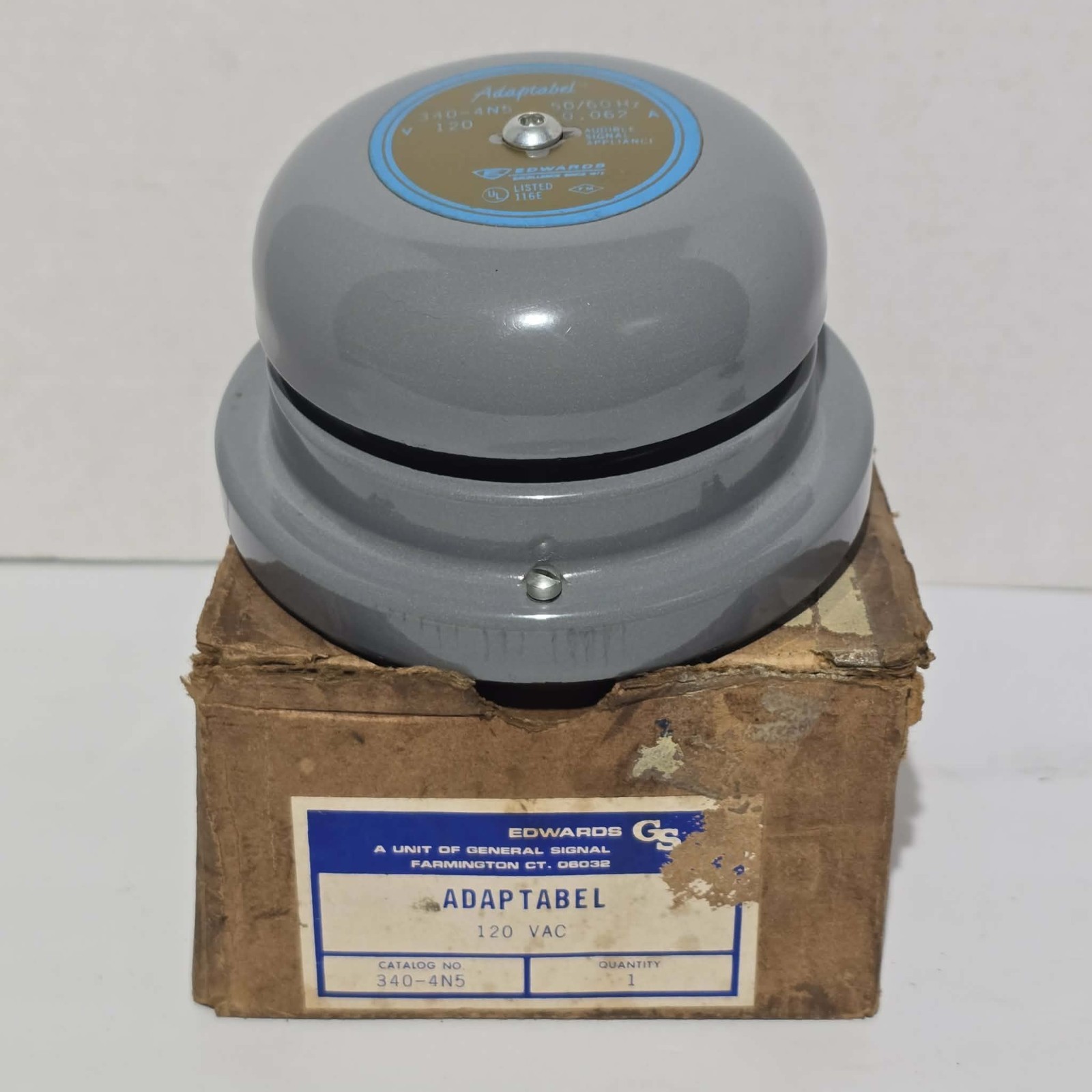 Edwards 340-4N5 Adaptabel GS 120VAC 4" Gray Vibrating Bell - New Old Stock