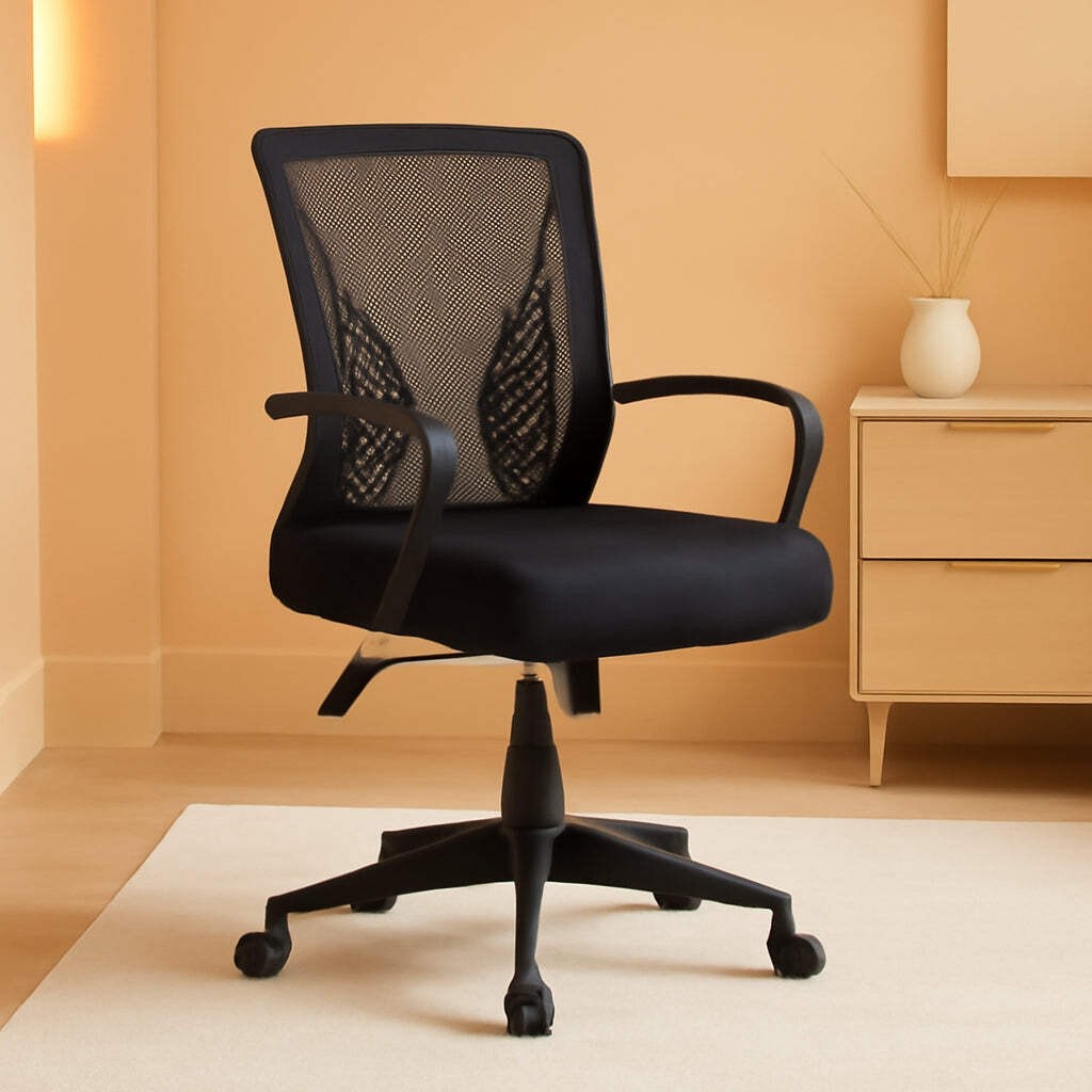 Office Chair Ergonomic Mid Back Mesh Black Lumbar Support