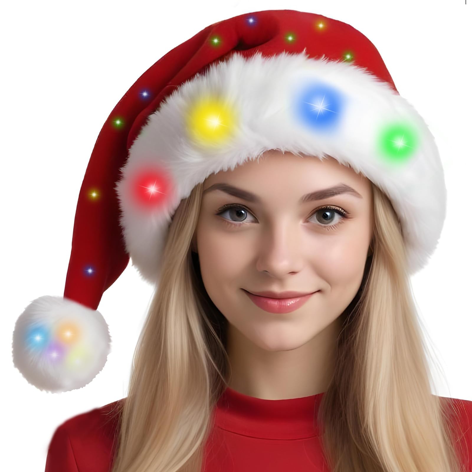 Lighted Christmas Hat Light Up Santa Adult Xmas Holiday for Women Men Thicken