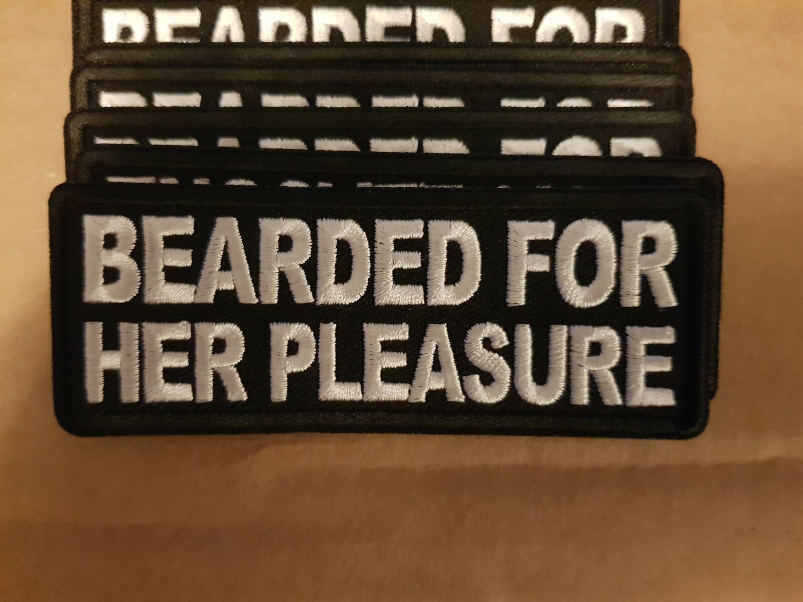BIKER PATCH FUNNY Patch "BEARDED FOR HER PLEASURE" - 4x1.5 inch