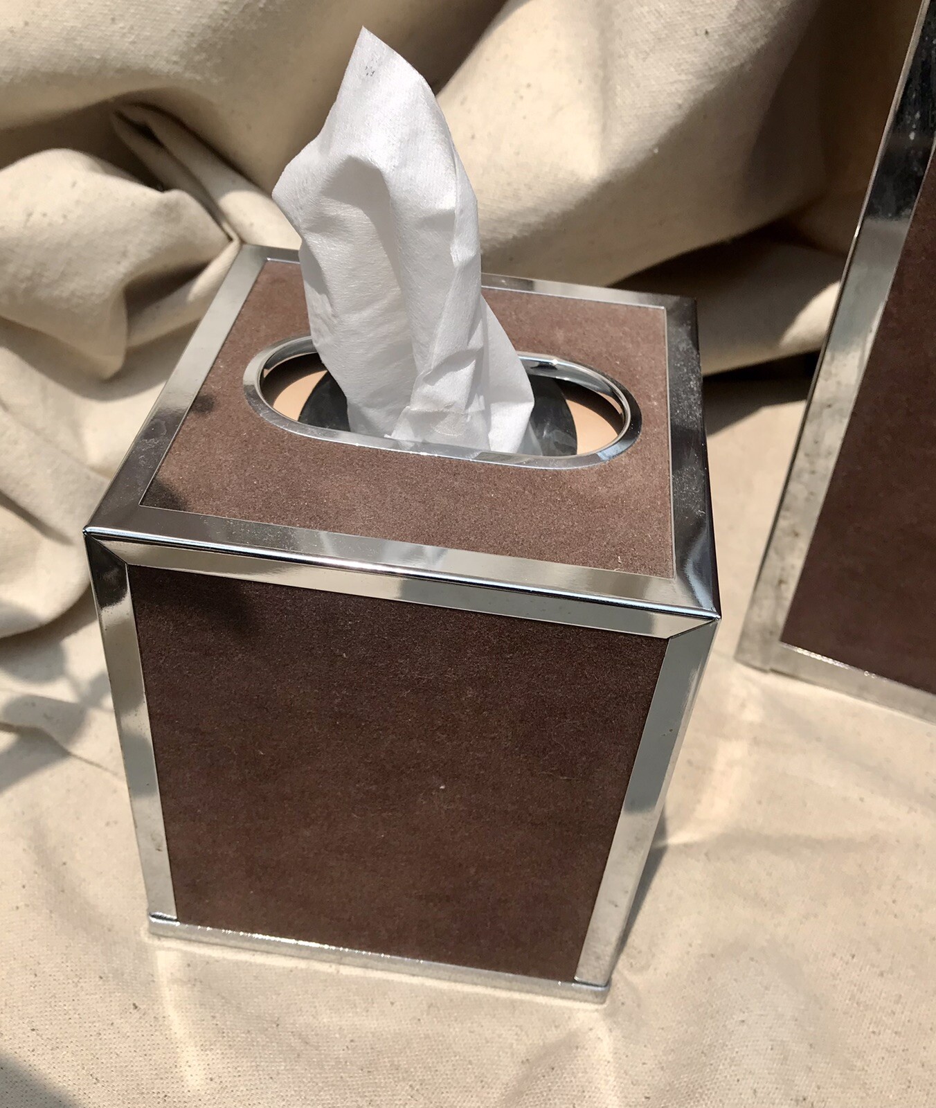 MCM Chrome Suede Wastebasket Tissue Makeup Holder Set Stylebuilt Accessories