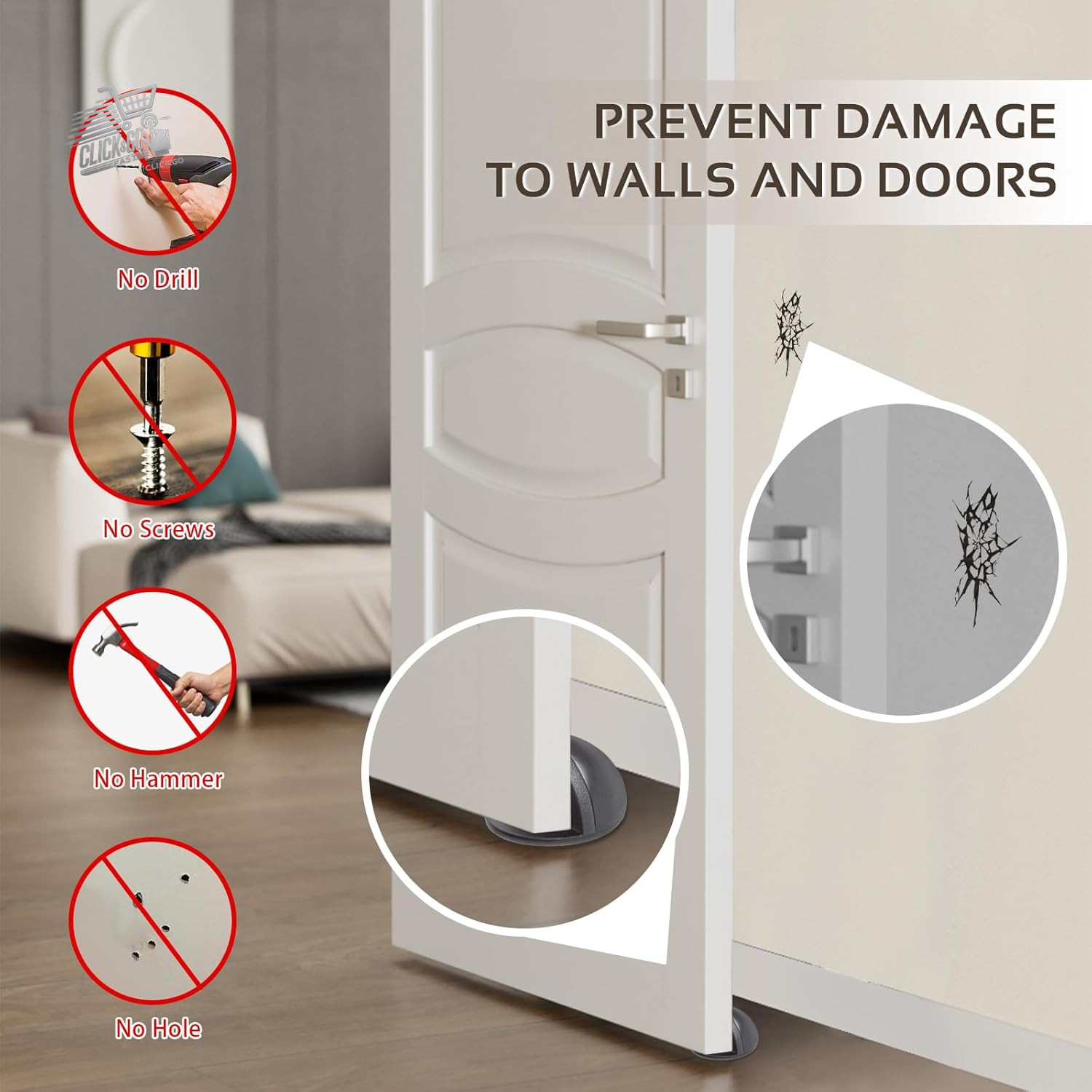 Stainless Steel Door Stop Adhesive Door Block Floor Rubber Bumper Wall Silver