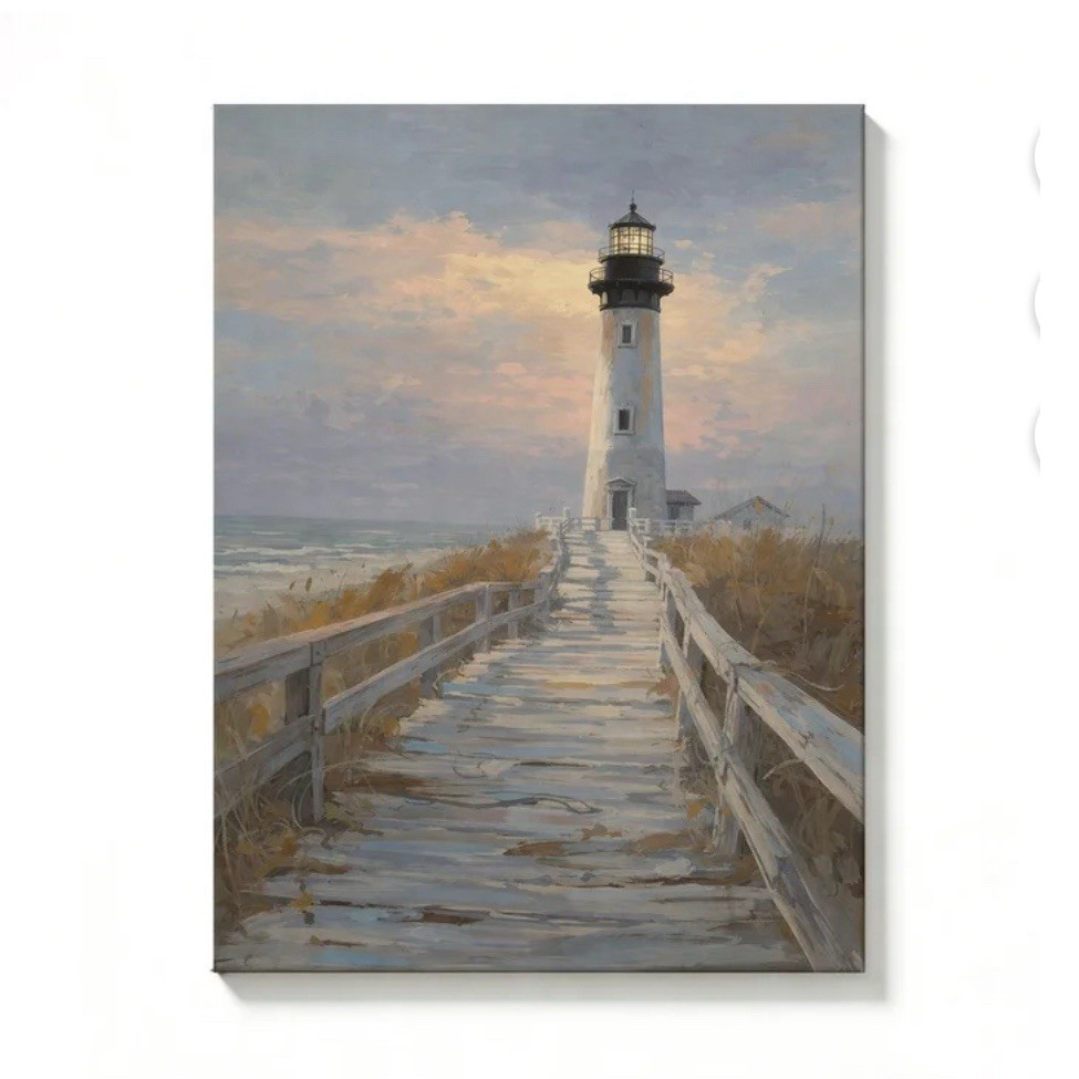 Lighthouse Coastal Landscape Oil Painting on Canvas, Realism, Unframed