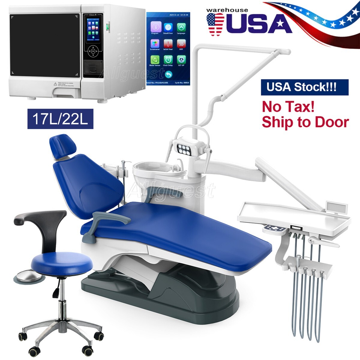 Dental Unit Chair DC Motor Hard Leather/Class B Autoclave Steam Sterilizer FDA