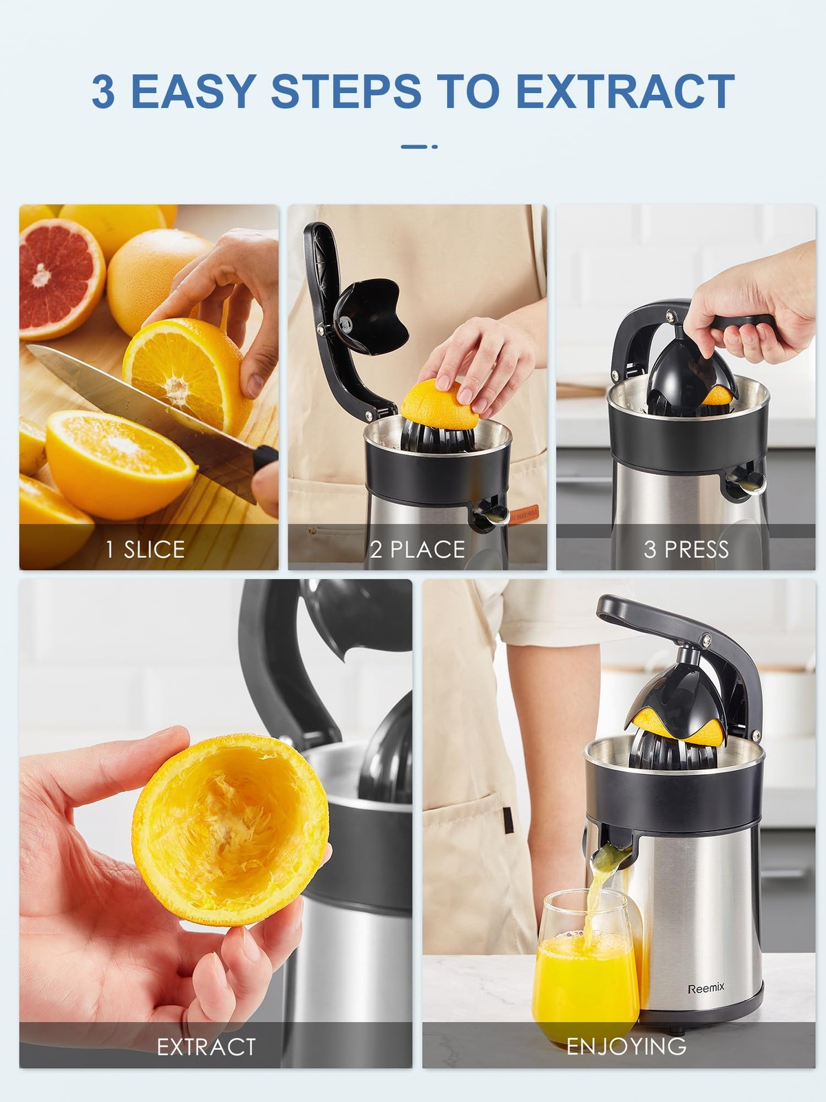Electric Citrus Juicer Squeezer, Orange Juicer with Two Interchangeable Cones...