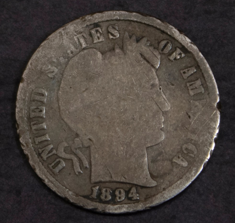 1894 Barber Dime Rim Damage Bent...........Lot 6447