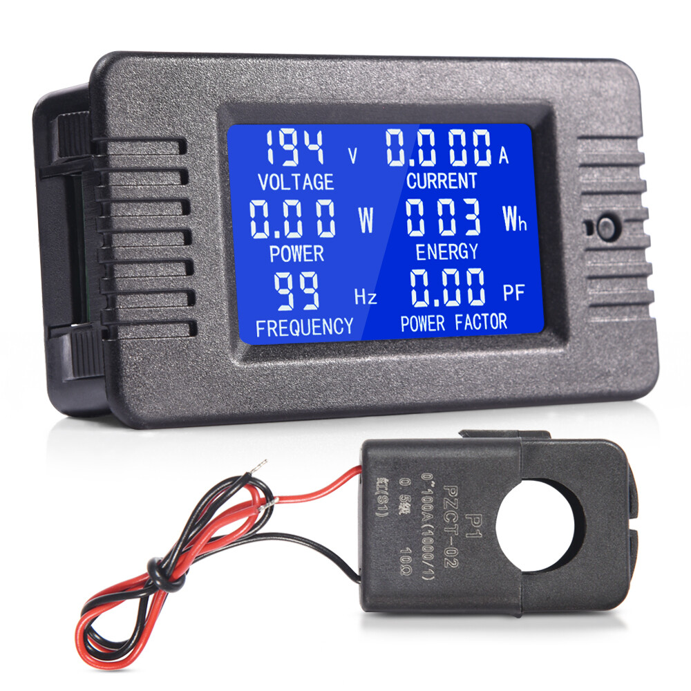 100A LCD Digital Display Ammeter AC Current Voltage Voltmeter Energy Panel Meter