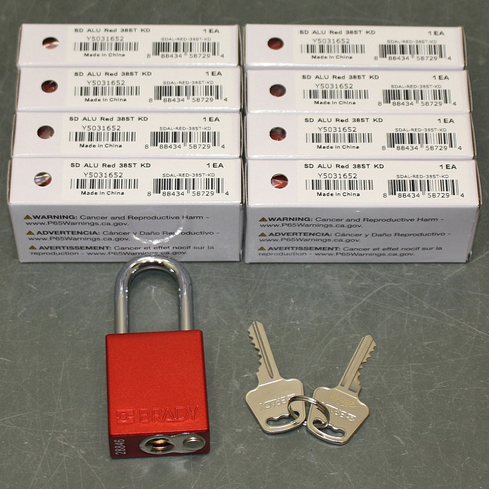 (9) Brady Padlocks SDAL-RED-38ST-KD, Keyed Different, Red Aluminum, Pad Lock