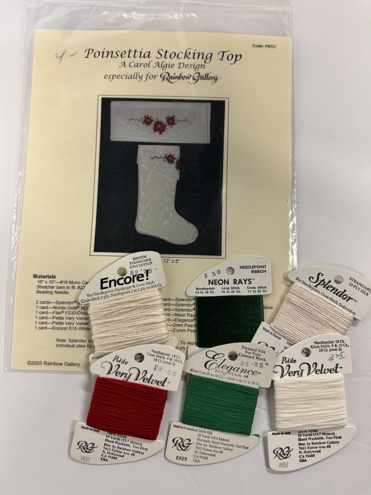 Rainbow Gallery Carol Algie Design Stocking Poinsettia Stock W Some RG Threads