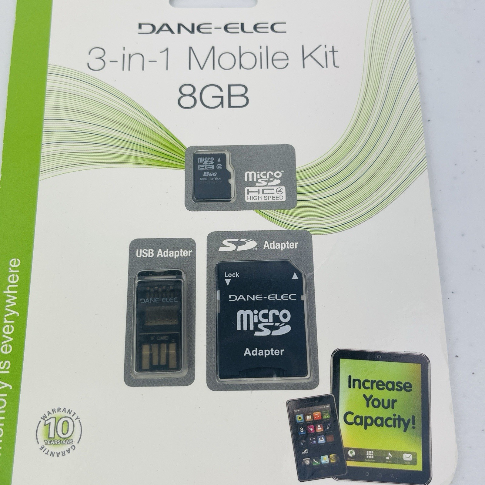 Dane Elec 3 in 1 Mobile Kit 8GB MicroSD Card USB SD Adapter Class 10