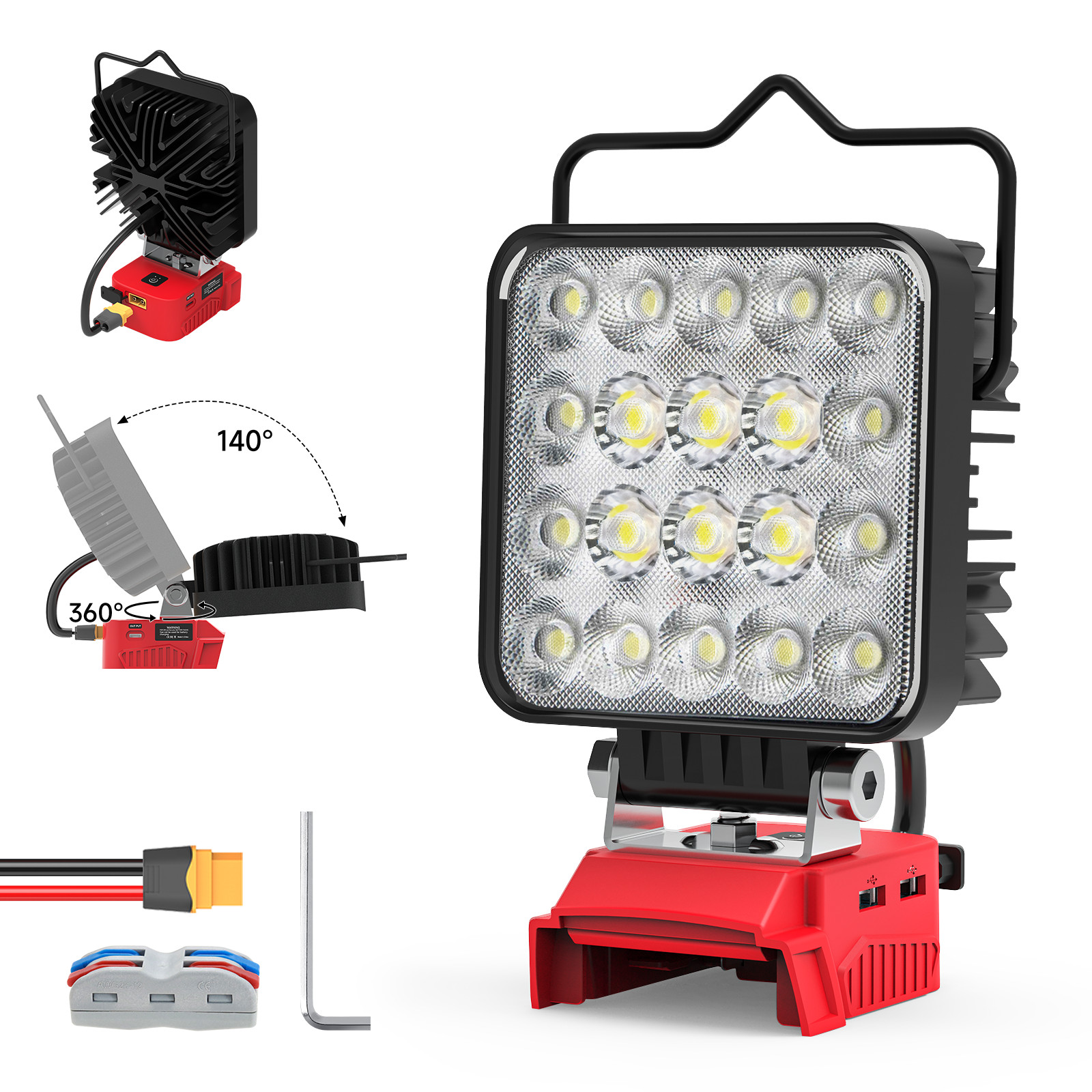 60W 6000LM Work Light for Milwaukee 18V Battery Portable Flashlight PD30W