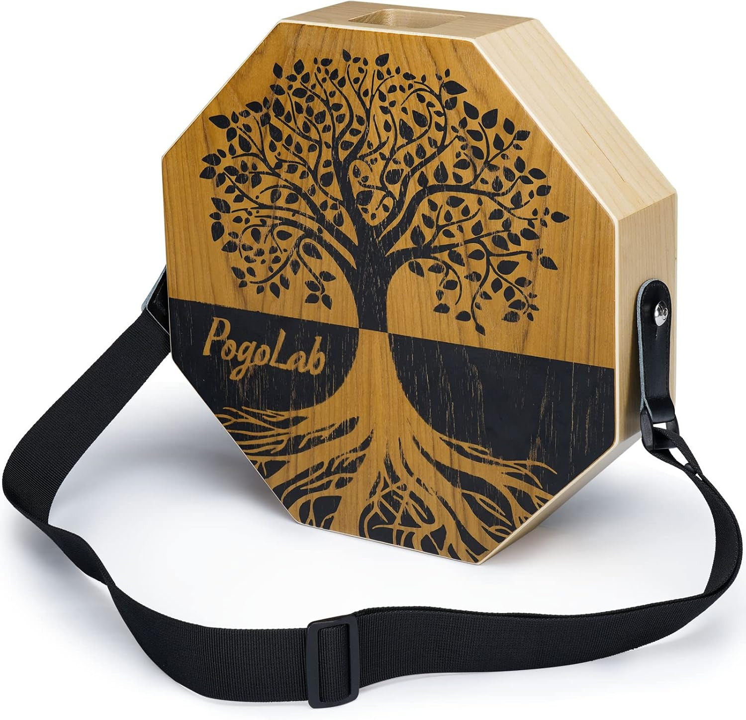 Two-Tone Cajon, Portable Travel Wooden Drum with Adjustable Strap, Easy to Carry