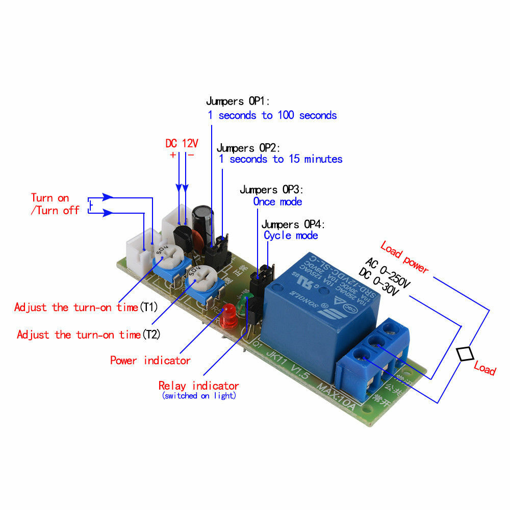DC12V Cycle Delay Timer Relay 0-15/60/120 Minute ON-OFF Switch Module Adjustable