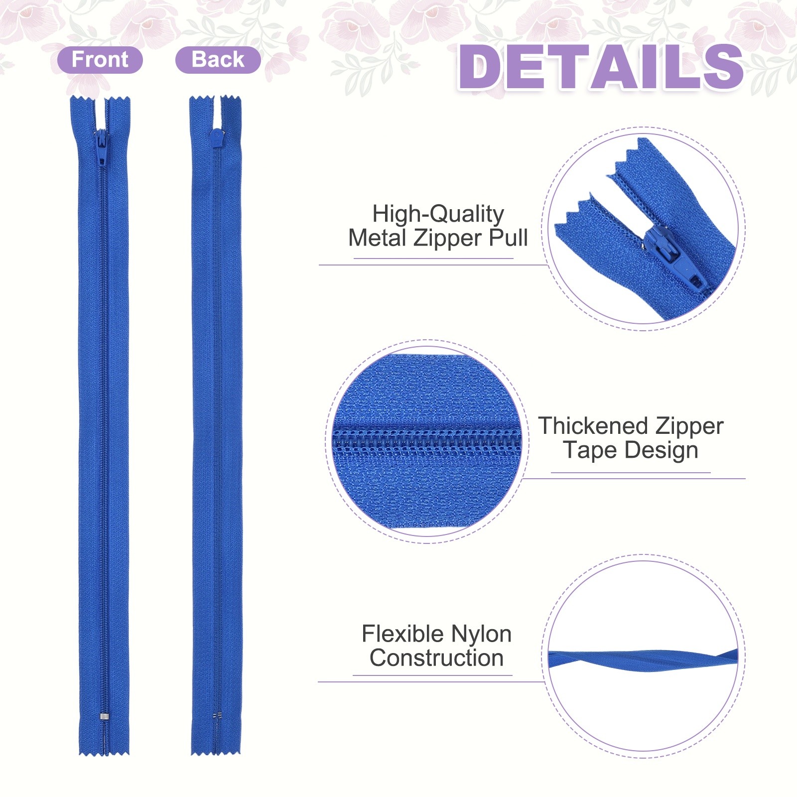 13 Inch Nylon Coil Zippers, #3 Sapphire Blue Sewing Zippers,Pack of 15