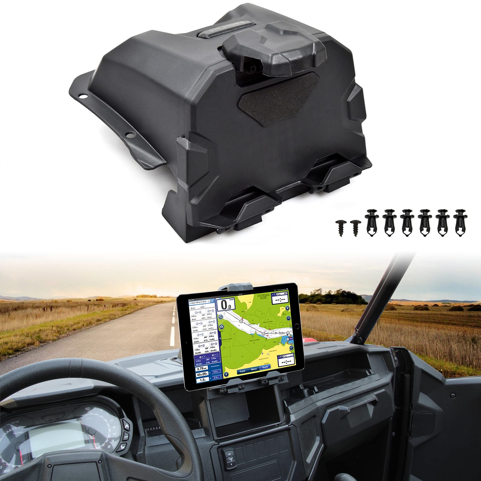 SAUTVS Tablet Mount Phone Holder with Storage Box for Polaris General 1000/XP...