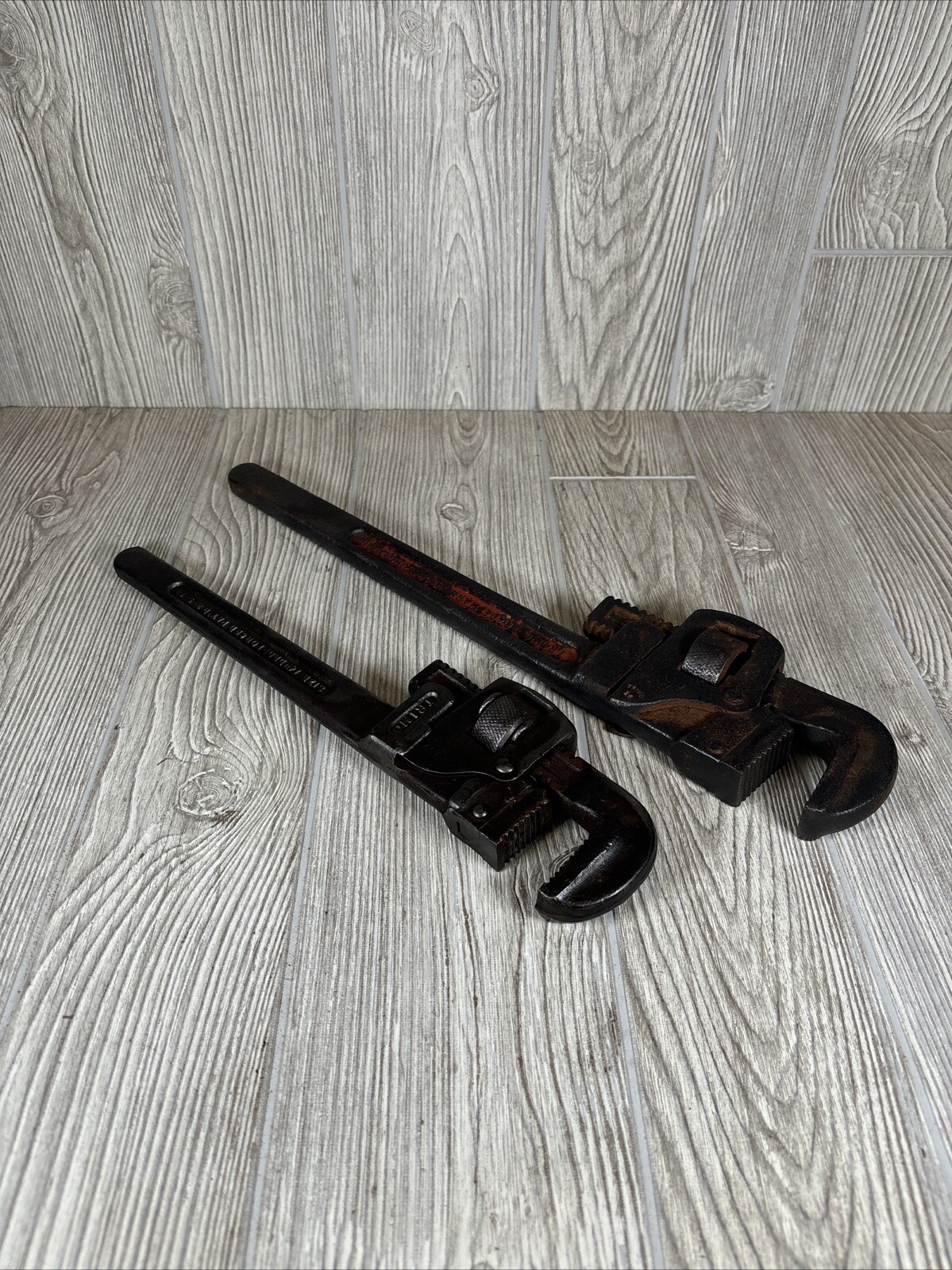 Vintage 18" & 14" Trimo Trimont Adjustable Monkey Pipe Wrench Tool Lot Set Of 2