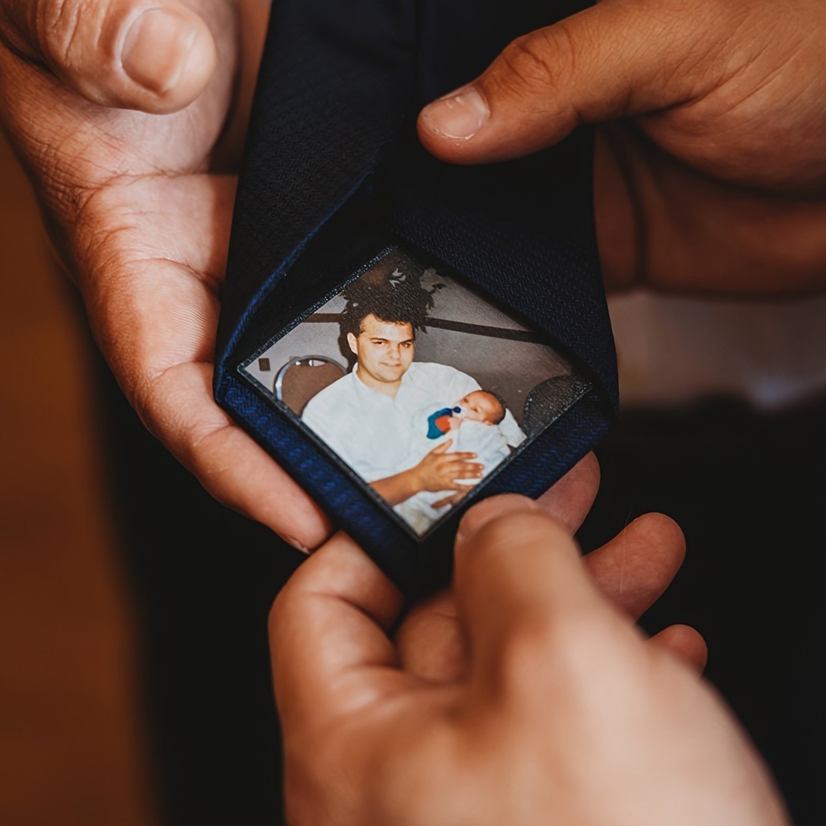 5pcs Custom Photo Tie Patches Sticker Memorial Gift Groom Bride Father Gift ◐