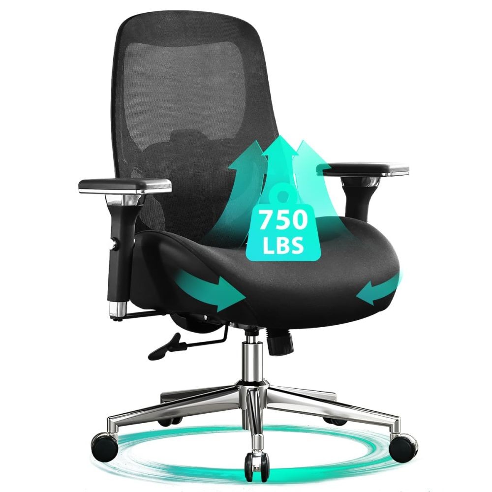 Big and Tall Office Chair w/ Wide Thick Seat Cushion for Heavy People Ergonomic