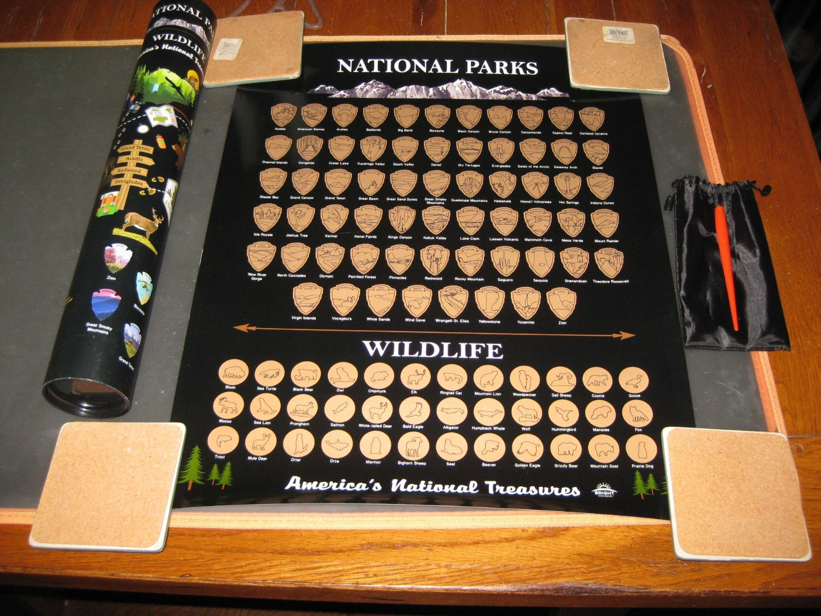 National Parks and Wildlife Scratch-Off Poster- NEW with Scraping Tool