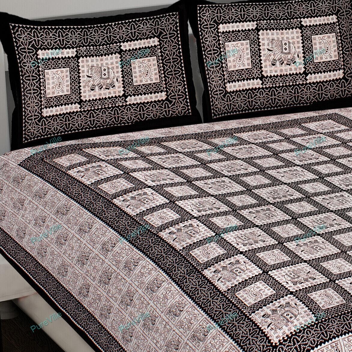 Jaipuri Geometric Printed Home Decor Cotton Double Bed Sheet With 2Pillow Cover