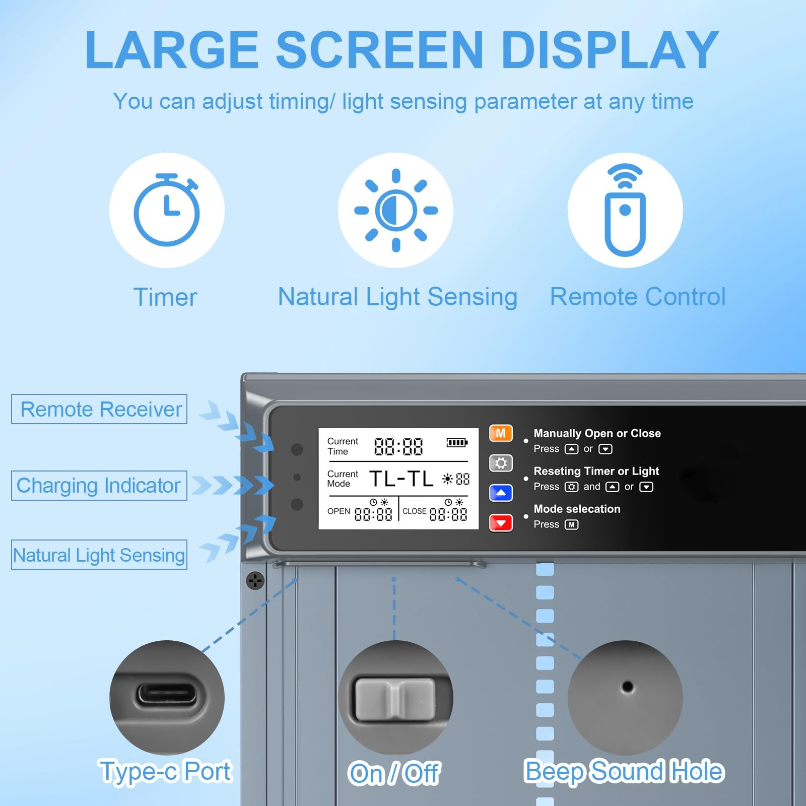 Automatic Chicken Coop Door Solar Powered, LCD Display Automatic Chicken Door...