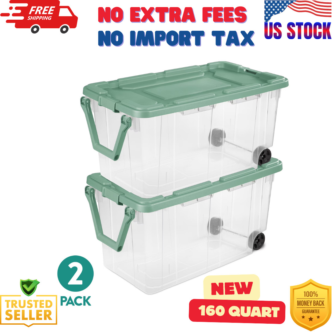 Extra Large Wheeled Storage Bin, 160 Quart Durable Clear Storage Container
