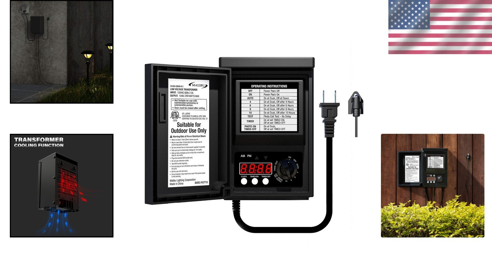 Programmable 200W Low-Voltage Transformer with Auto Photo Sensor for Lighting