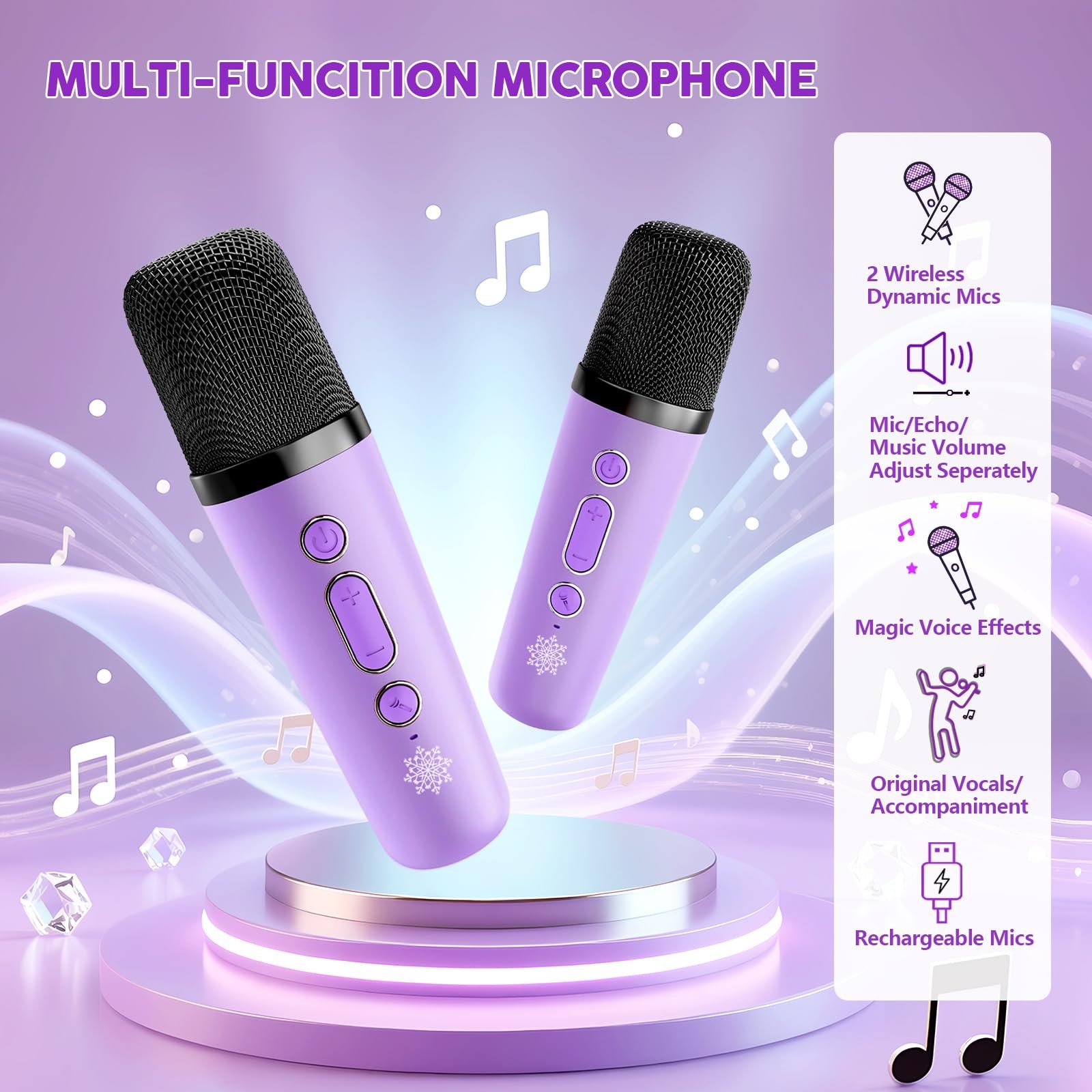 lrjrizzo Purple Karaoke Machine 2 Mics