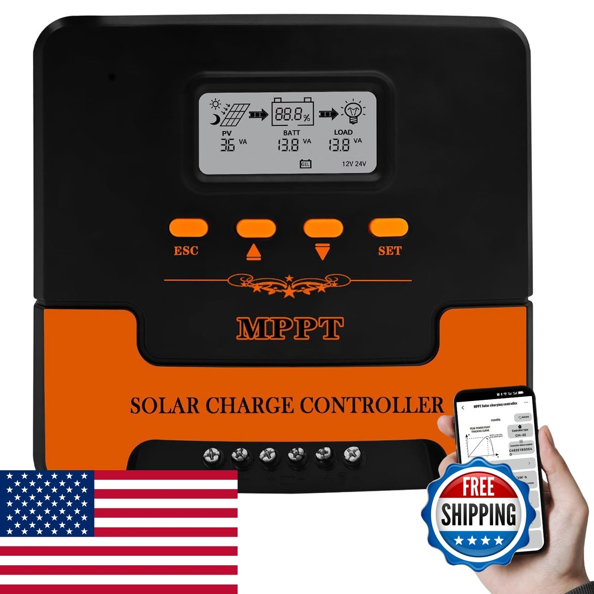 LairtPOW CM-D40 40A MPPT Solar Charge Controller 12V/24V Dual USB APP WiFi