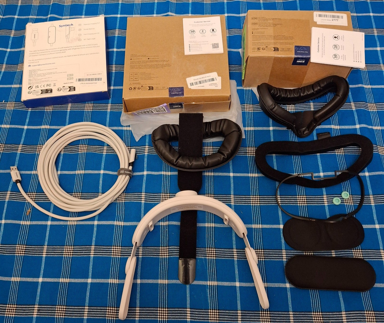KIWI Oculus Quest 2 Accessories Bundle Lot Comfort Head Strap VR Cable Face Pad