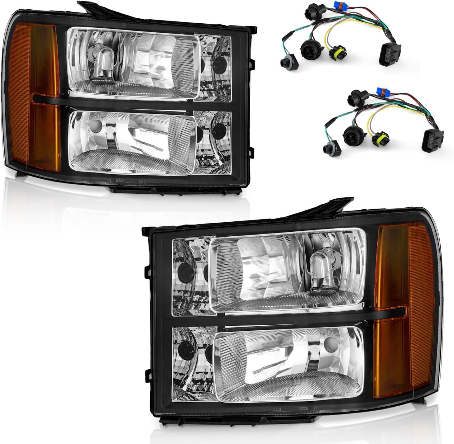 Black Headlight Assembly for GMC Sierra 2007-2013 Pair