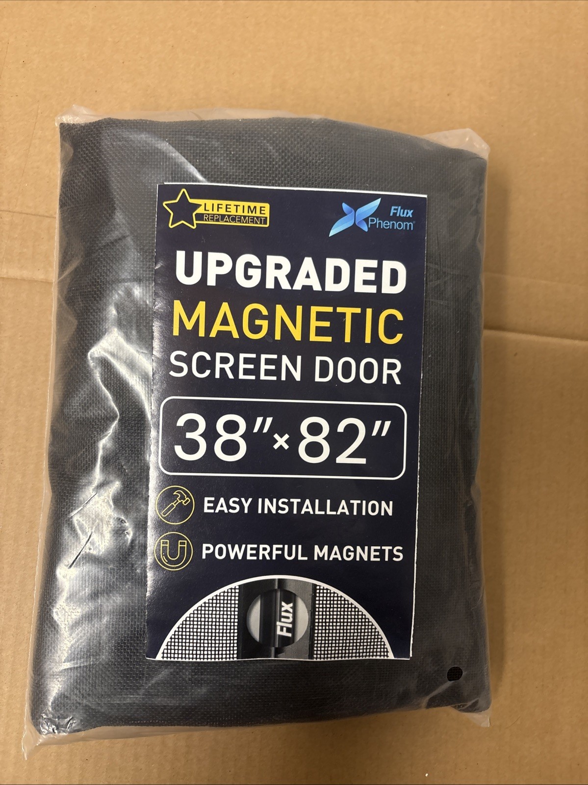 Flux Phenom Upgraded Reinforced Magnetic Screen Door 38" x 82" Brand New, Open