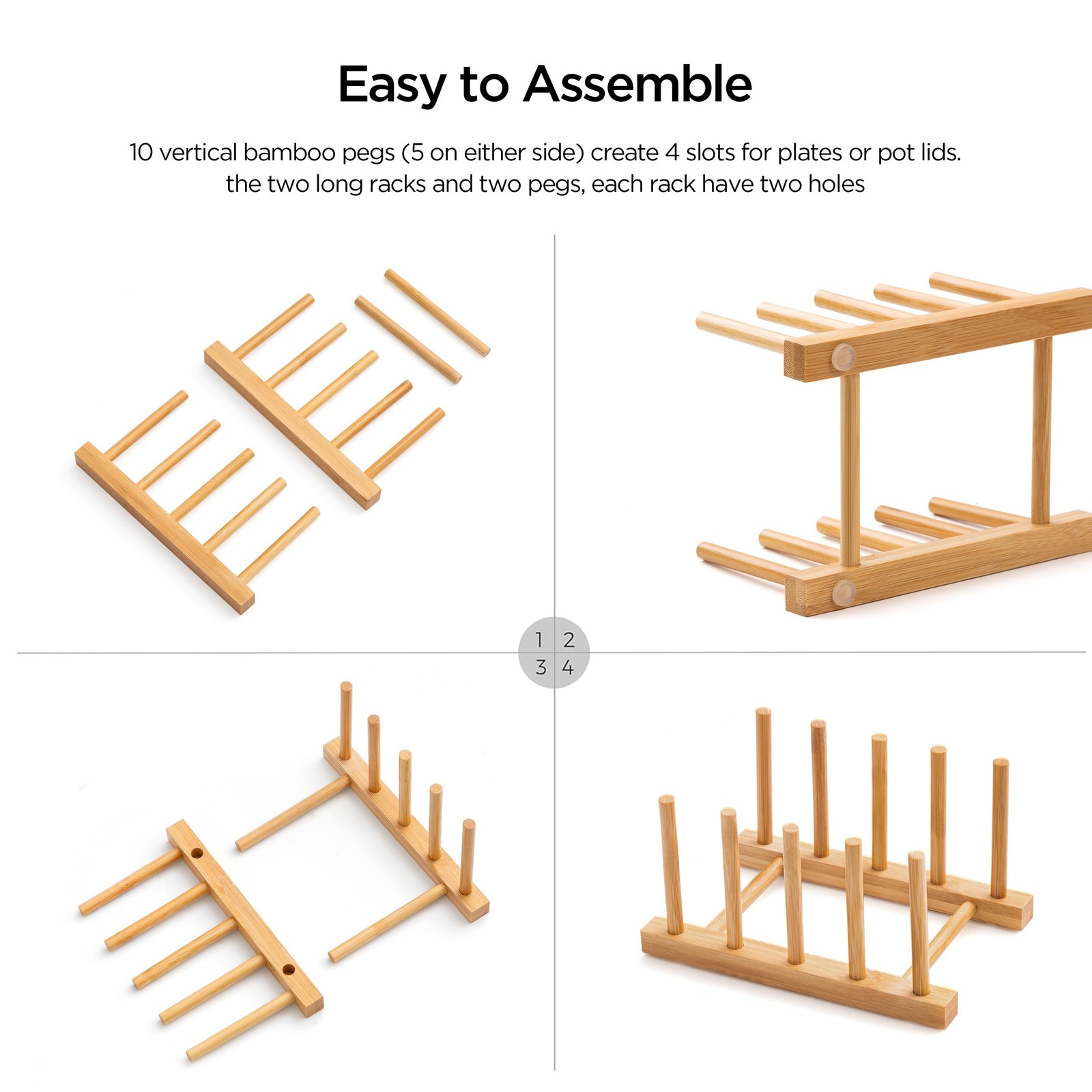 Bamboo Dish Drying Rack for Kitchen Counter & Cabinet (4 Slots)