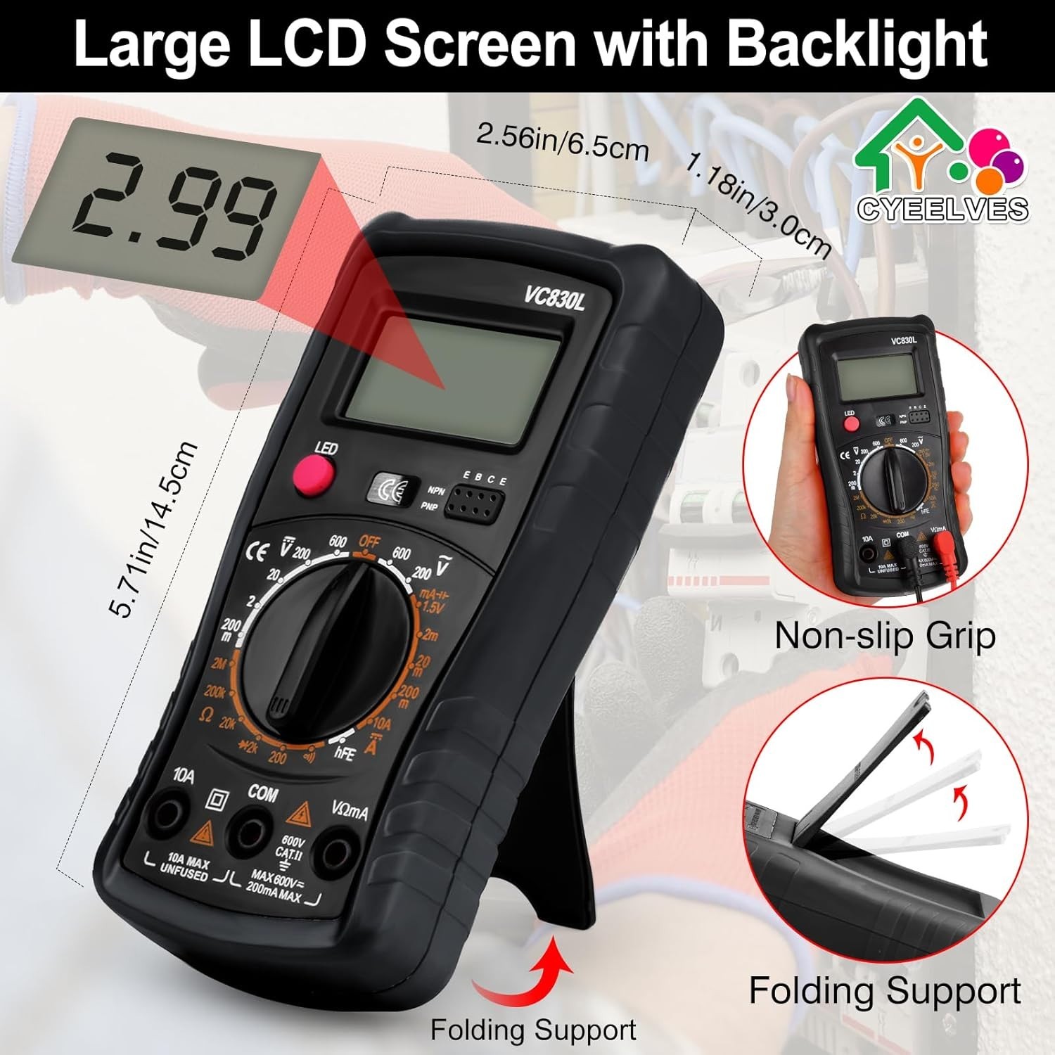 Versatile Pocket-Sized Multimeter with LCD Display for Electrical Measurements