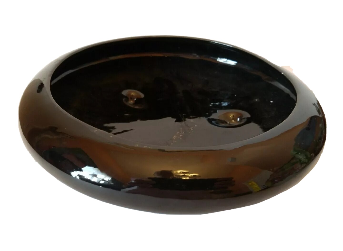 Vintage Pottery Planter Art Black Marked USA Low Round 10 Inch Bonzia