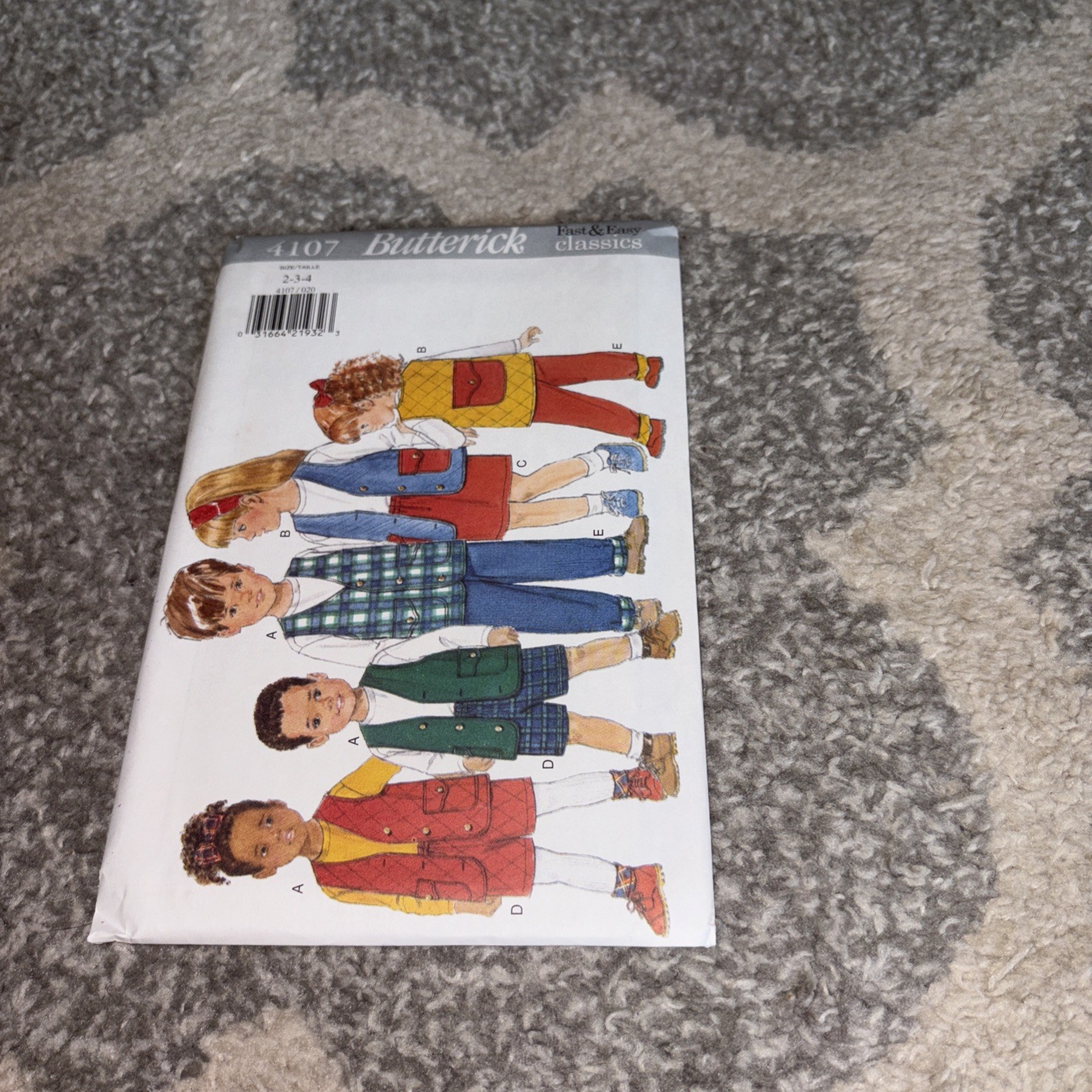 Unused Uncut Butterick Sewing Pattern 4107 Size 2-3-4 Child Vest, Top Shorts