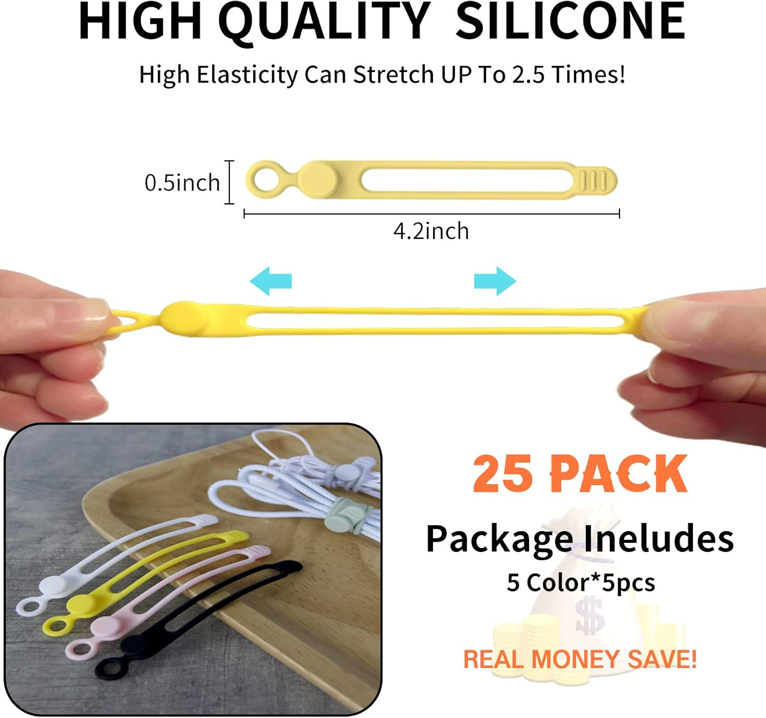 [25Park] Silicone Cable Ties,Reusable Cable Management Organizer,Cable Straps,Co