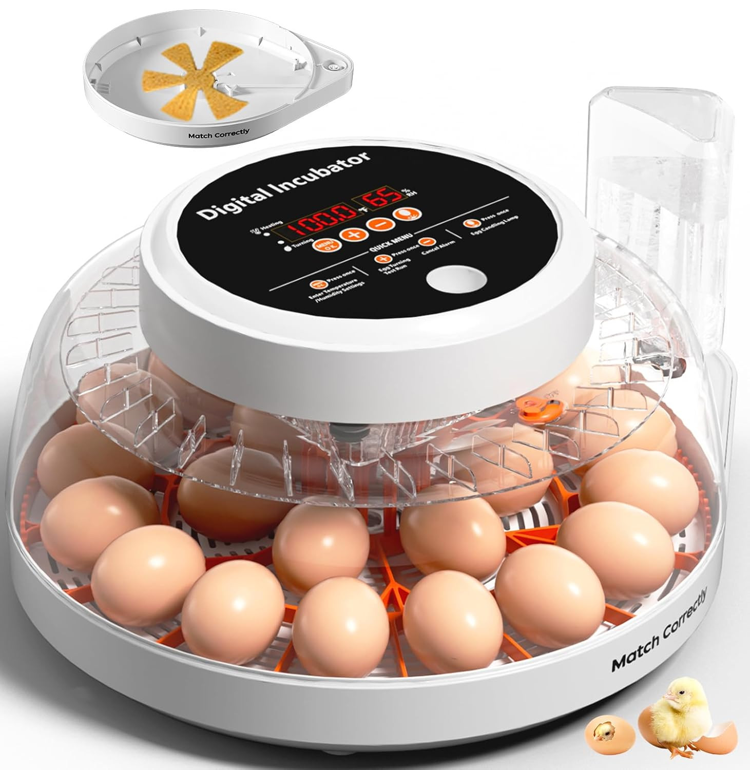 22 Egg Incubator with Auto Turning, Temp Control & LED Candler for Hatching Eggs