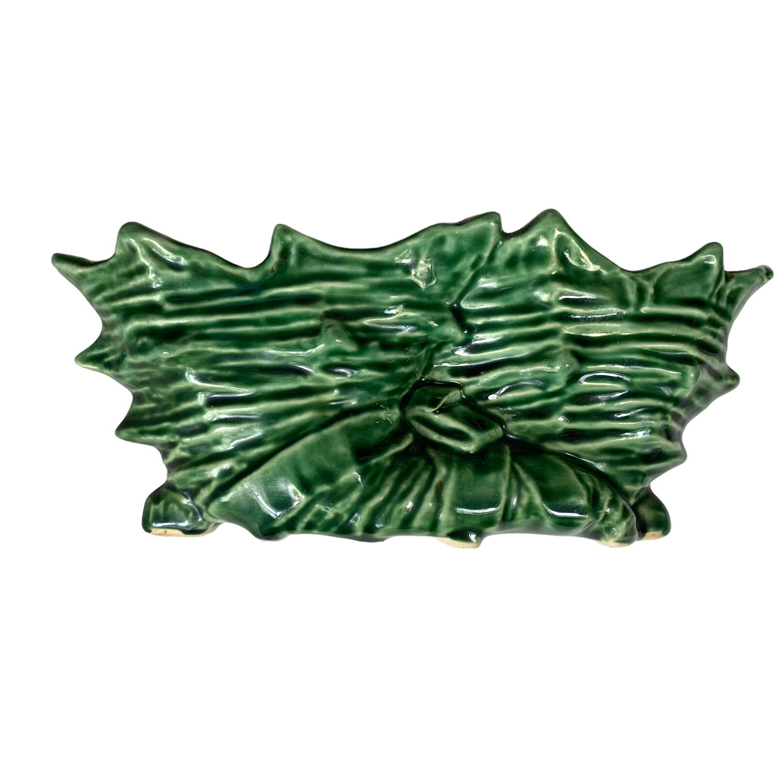 Vintage Ceramic Planter Green Cornucopia 8x3 3.25" Tall