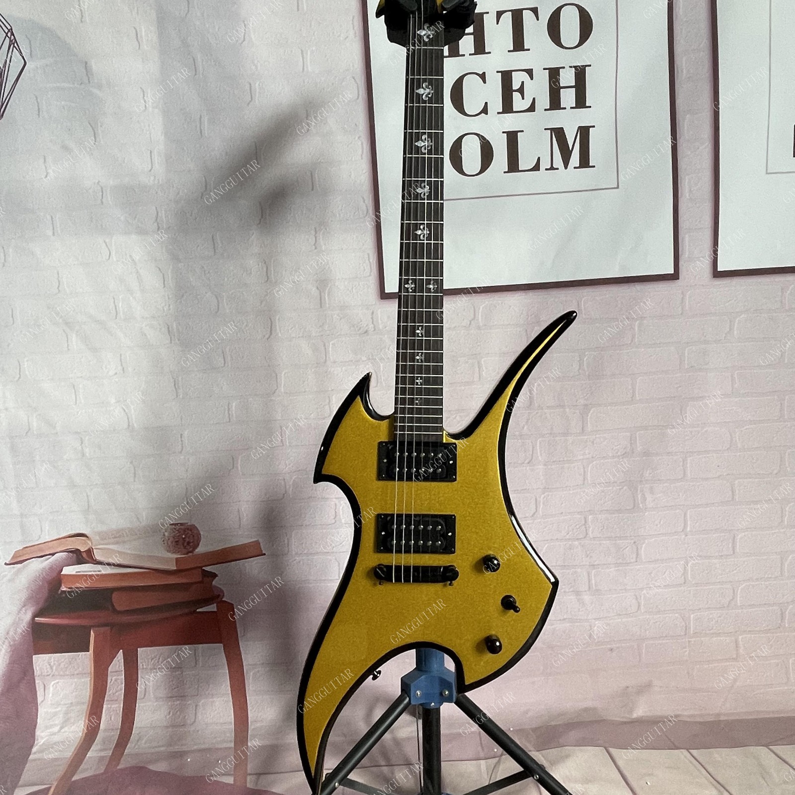 Rockingbird Solid Body Electric Guitar Stainless Steel Rounded Fret Sparkel Gold