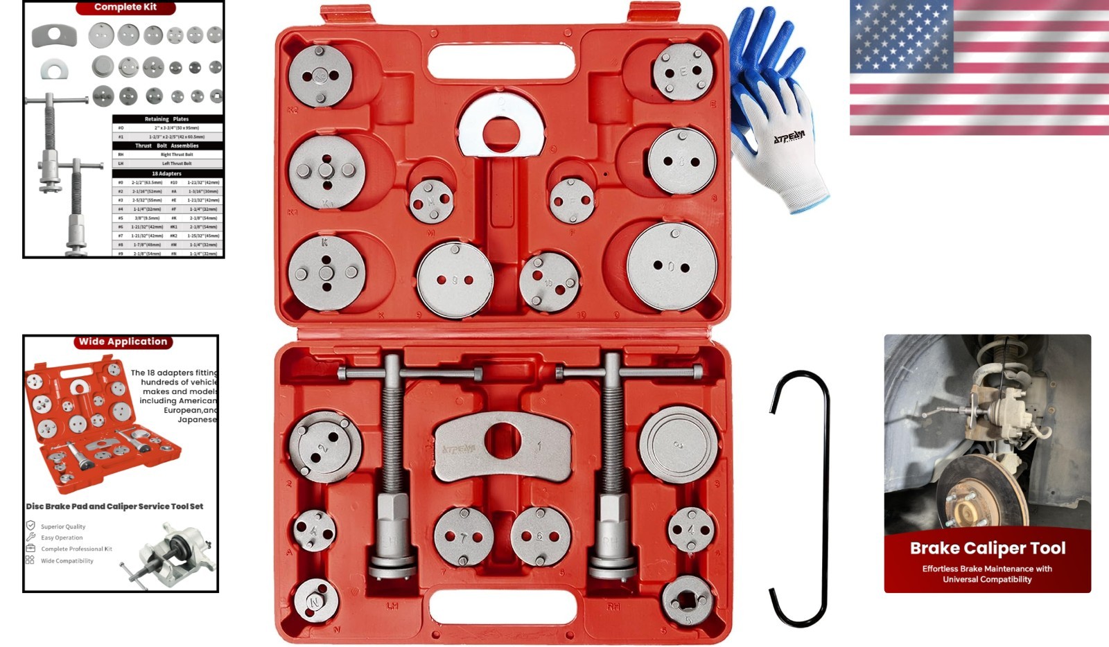 Robust Brake Caliper Compressor Kit with 24 Adapters - Easy Operation & Storage
