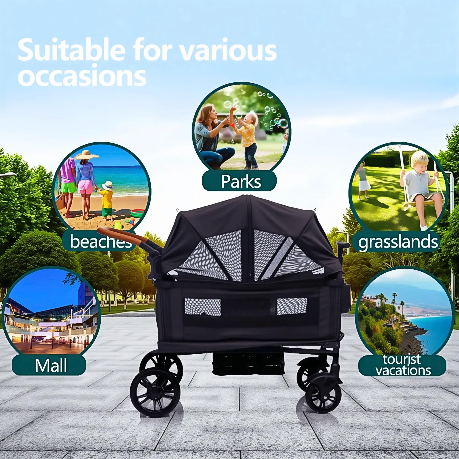 Luxury Wagon Stroller for 2 Kids & Cargo-Lightweight Foldable Travel Push Pul...