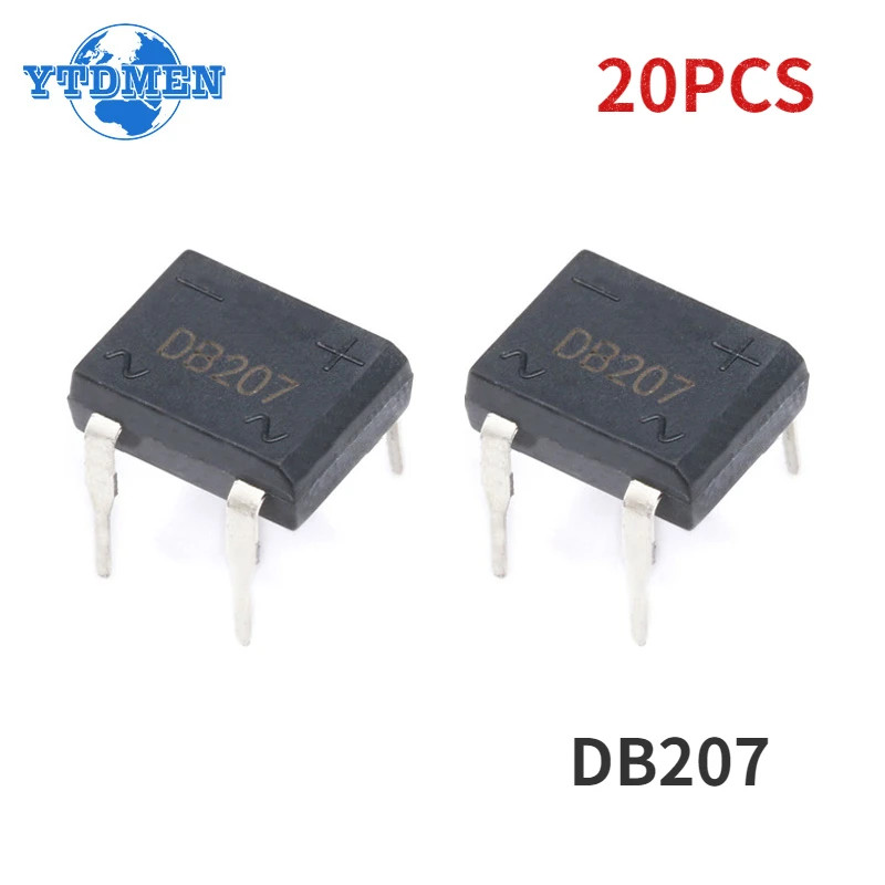 20PCS DB207 Bridge Rectifier Diode DIP4 1000V 2A DB207S Electronic Components US