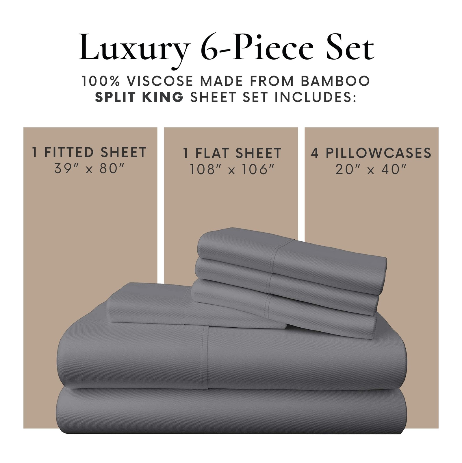 Bamboo Bay 7 Piece Split King Size Sheet Set, 100% Viscose Made from Bamboo, ...